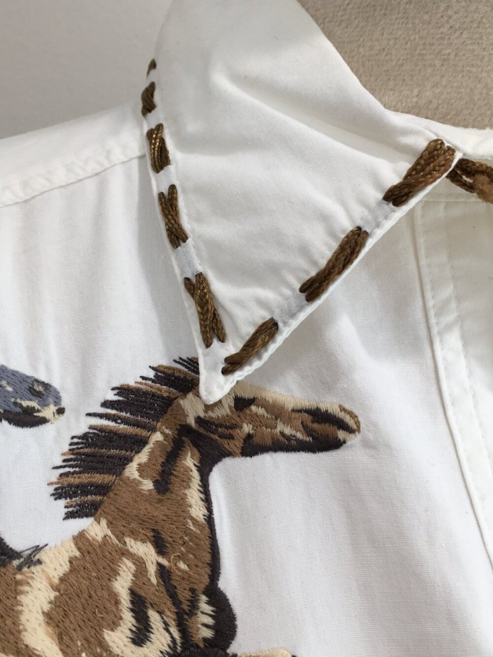 CAMBRIDGE DRY GOODS Horse Embroidery Stitching Western Oversized Button Shirt - Picture 6 of 13